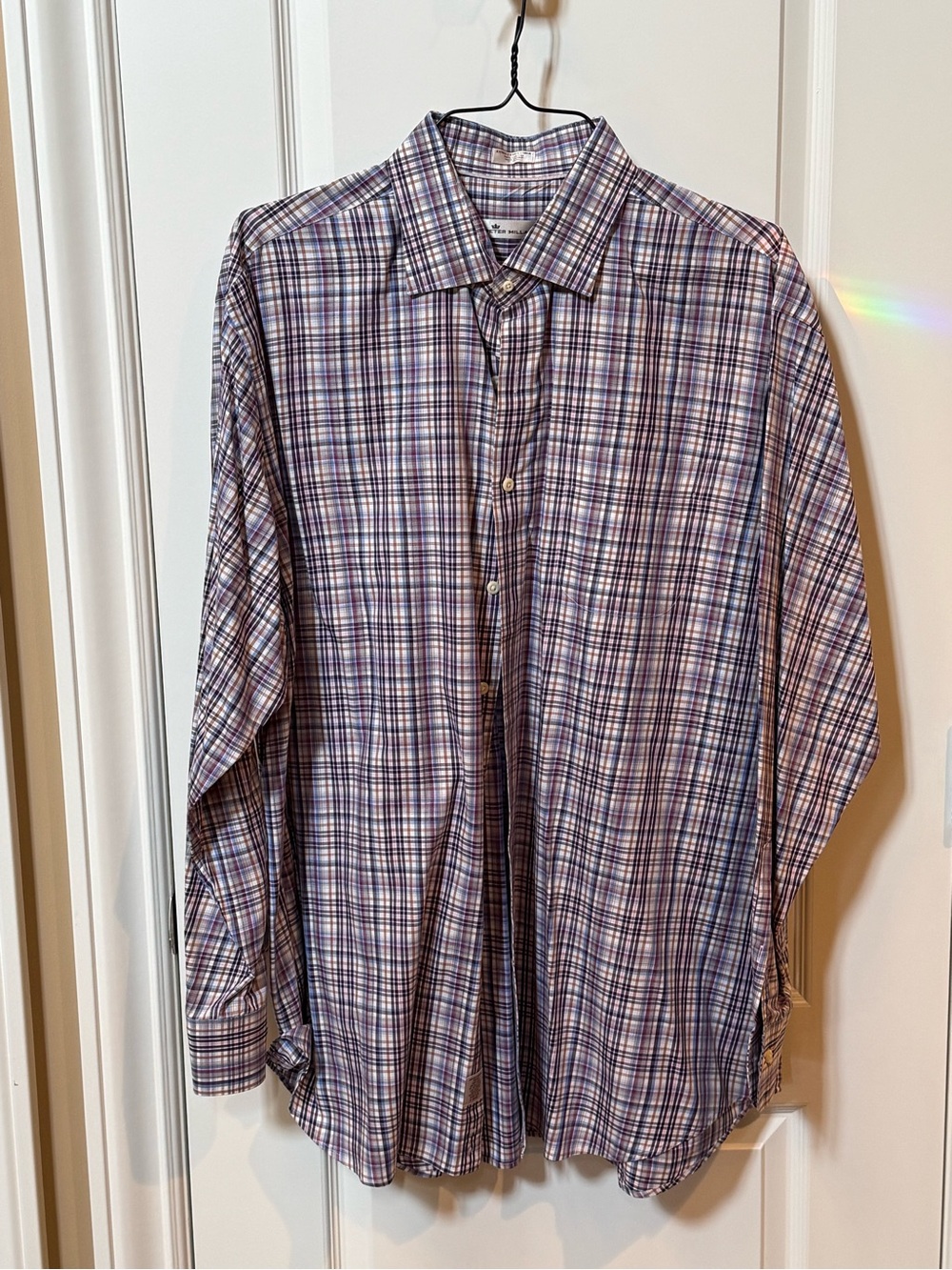 Peter Millar Purple and Blue Plaid Dress Shirt